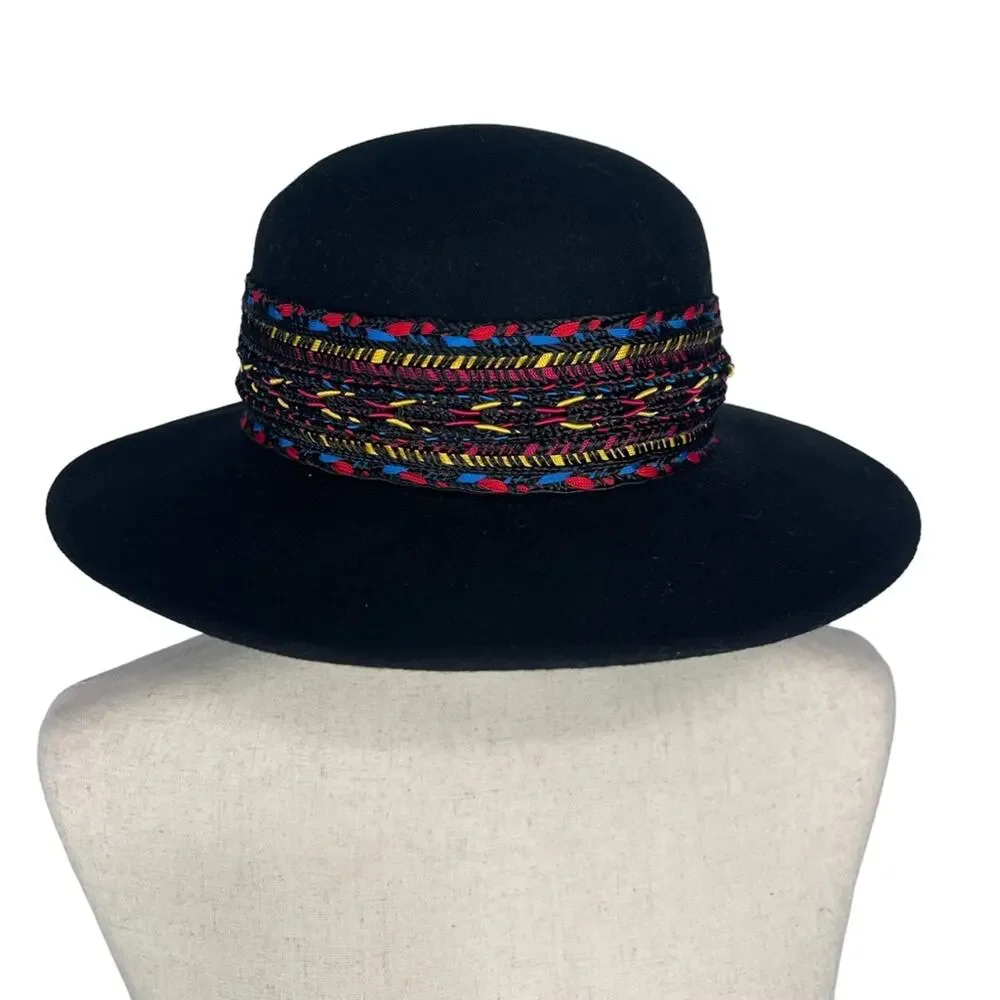 Kathy Jeanne Women's 100% Wool Felt Hat African Style Trim